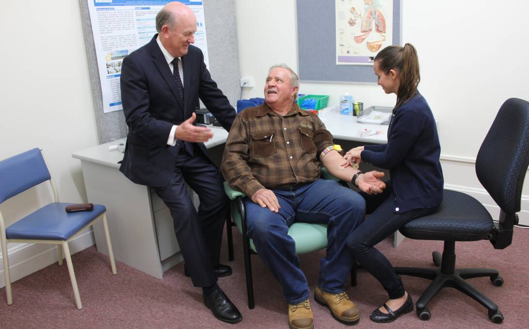 Health minister John Day with Busselton Health Study participant Bert Johnson and research nurse Stephanie Murphy. Mr Day announced $400,000 worth of funding would go towards the longitudinal study on Monday.