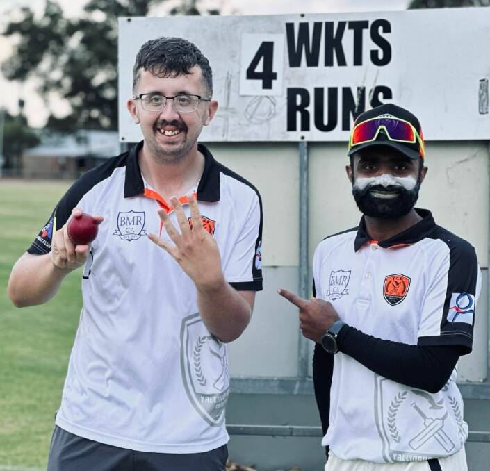 Jacob Beamish celebrated the International Day of Persons with Disabilities by taking a career-best 4-39 for YOBS Academy against Cowaramup in C-Grade cricket. Fida Hussain was among those Jacob impressed. Photo supplied.